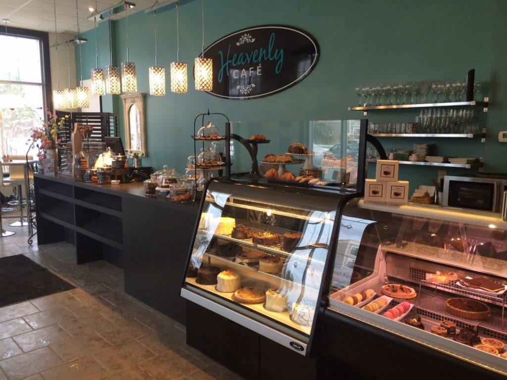 The interior of Heavenly Cafe showing counter with cakes and pastries